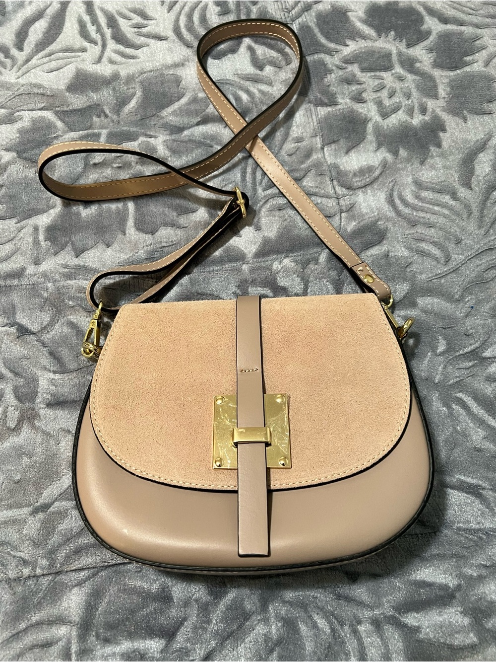 MADE IN ITALY Crossbody Genuine Suede Leather Bag cognac colour, - Picture 9 of 15